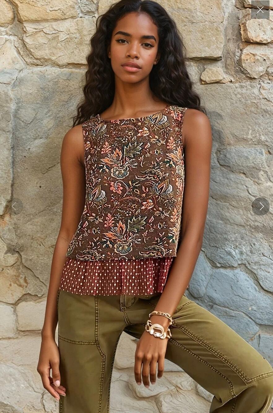 Anthropologie Eva Franco Floral Brocade Tapestry Peplum Top XS Boho